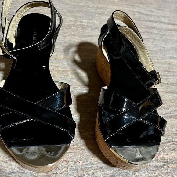 Jimmy Choo open toe strapped glossy wedge sandals - Picture 14 of 16